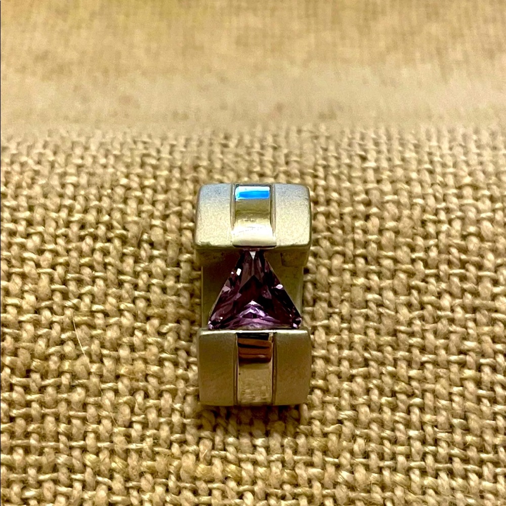 RARE Vintage 925 Sterling Silver Necklace Pendant with Purple Gemstone